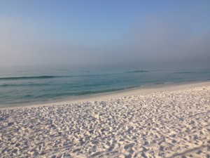 Fog rolling over the Gulf of Mexico in the early morning. 