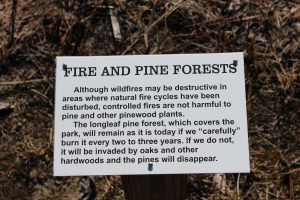 Signage educating the public about the benefits of prescribed burning. 