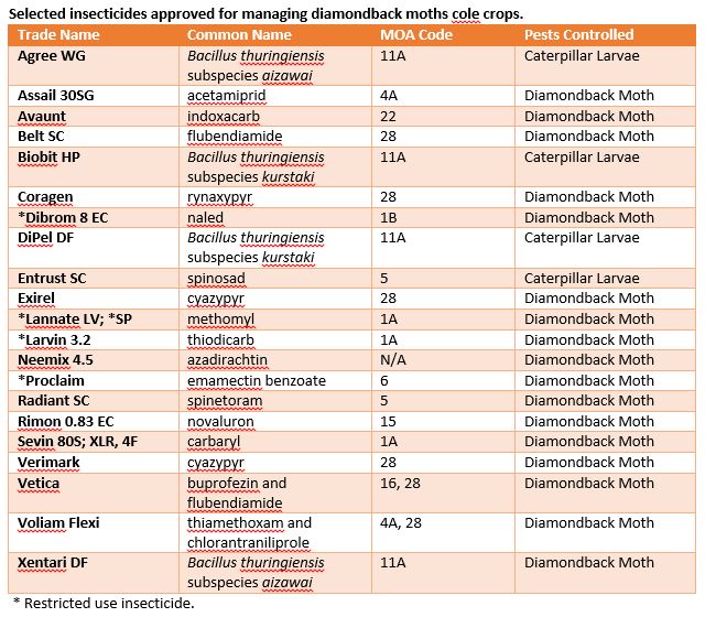 Diamandback moth control chart