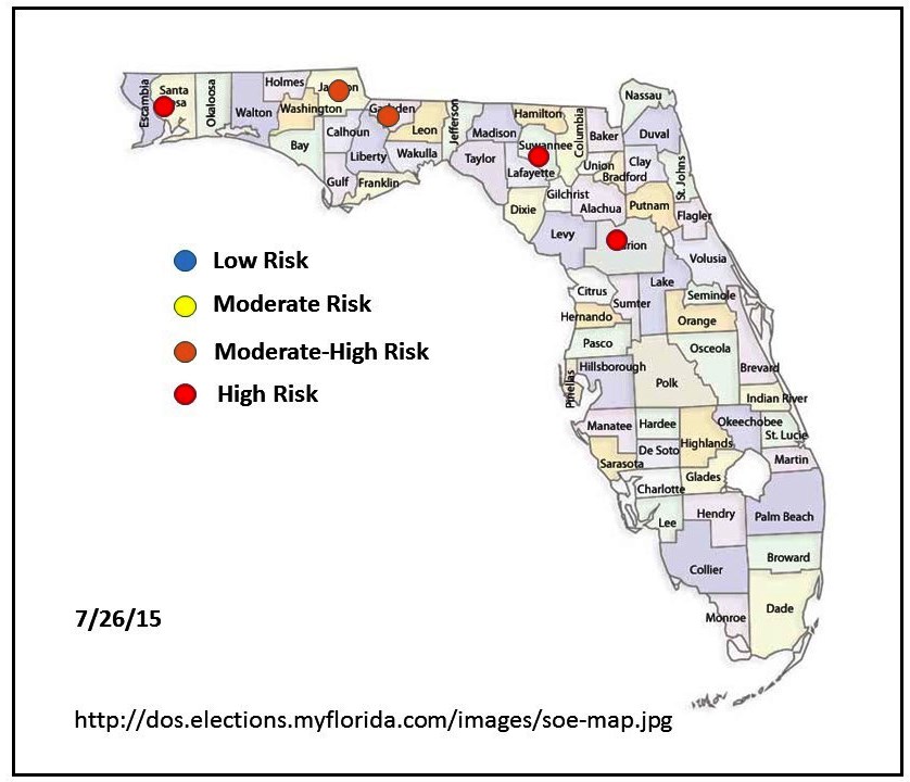 Figure 2. Results from the white mold risk assessment tool which assesses disease risk based on soil temperatures and rainfall.  Data used for this tool was collected from the Florida Automated Weather Network.