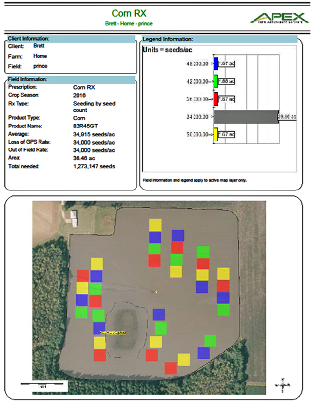 Figure 3. An example of the prescription map you’ll get back from the dealer. This information will be on the USB drive, so your planter will automatically plant the correct populations in each area.