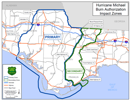 hurricane michael florida impacted areas forest service burning requirements open releases map zones wkgc ufl nwdistrict phag ifas edu agriculture