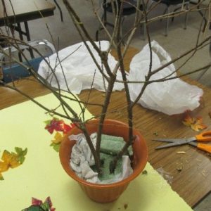 Use tissue paper or florists' foam to secure the branched in your decorative container.
