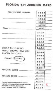 An example of a 4-H meat judging score card.