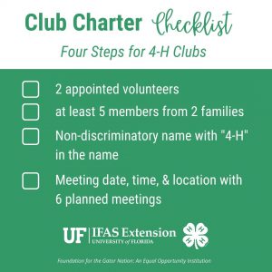 A list of the four steps to charter a 4-H club