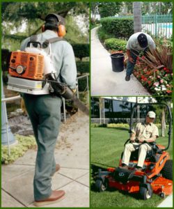 People with lawn care equipment