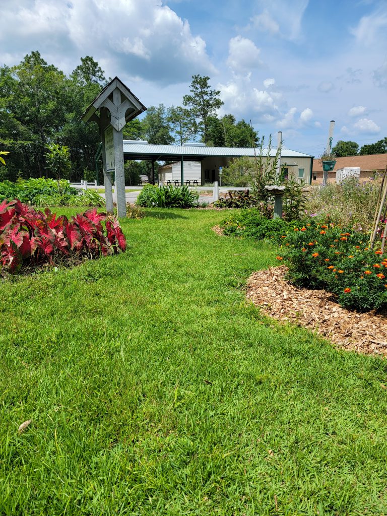 Turfgrass surrounded by flowering beds