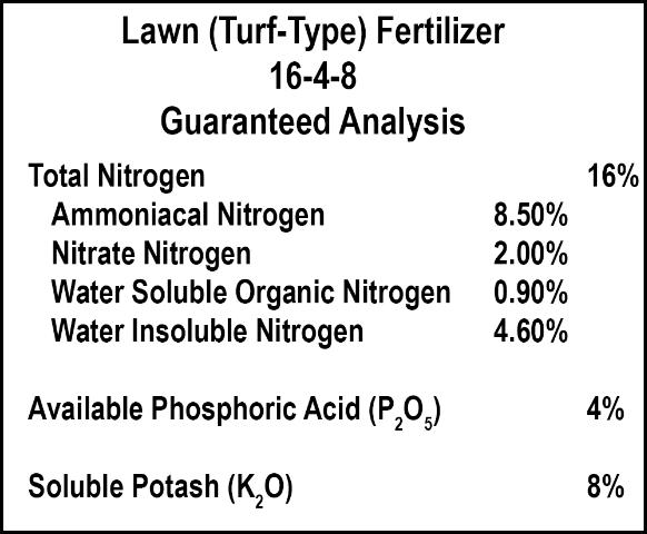Fertilizer label showing types of nitrogen used.