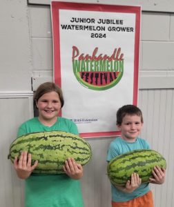 Two children holding watermelons