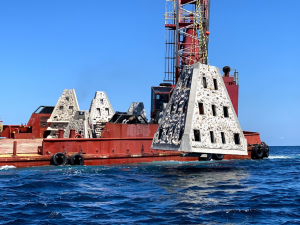 Large Crane Deploying Artificial Reef Concrete Module