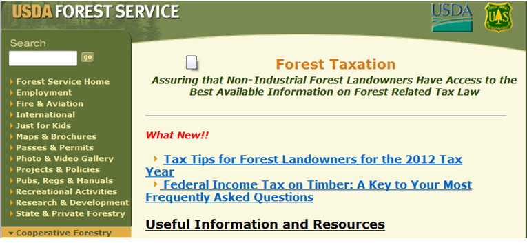 USDA Forest Service tax information website for forest landowners.