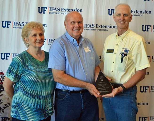 Raymon Thomas of Bonifay was recognized by Shep Eubanks, Former Holmes County Extension Agent as the Holmes County Agricultural innovator for 2015.