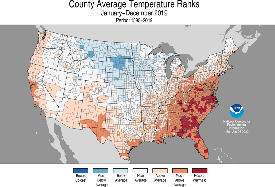 2019 County Average Temperature Ranks