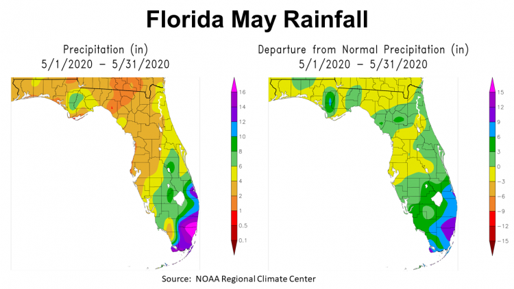 May 2020 Florida Rainfall vs Departure from Normal