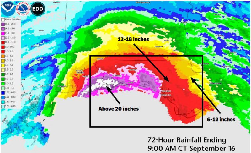 72 Hour Rainfall from Hurricane Sally