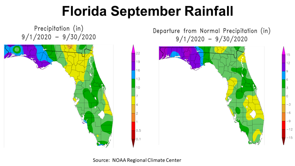 NOAA September 2020 Rainfall Comaprison aross Florida
