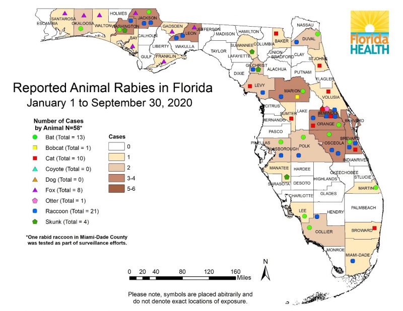2020 Rabies in Florida map