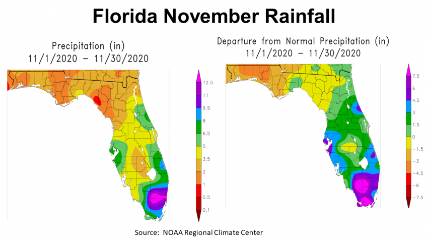 November 2020 FL Rainfall vs Historic Average