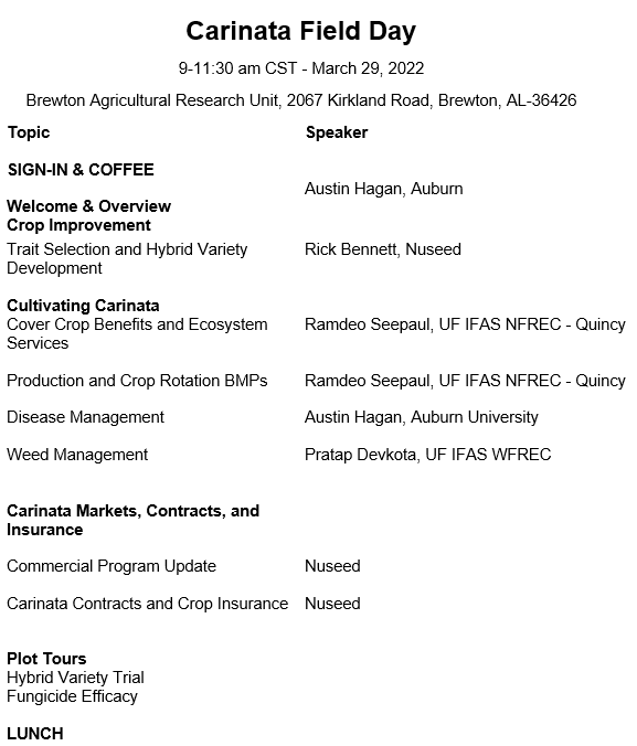 Brewton Carinata Field Day Schedule Panhandle Agriculture Brewton Carinata Field Day Schedule Panhandle Agriculture