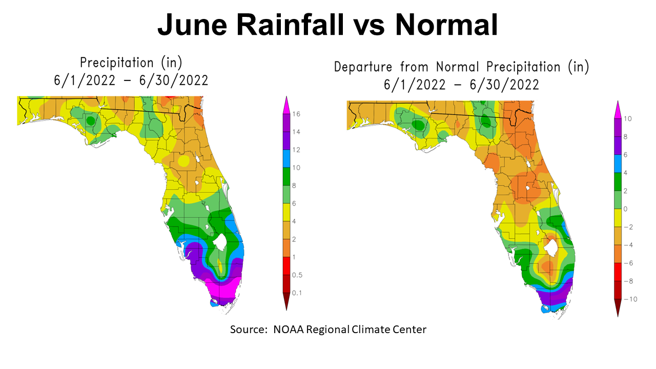 June 2022 FL Rainfall vs Normal