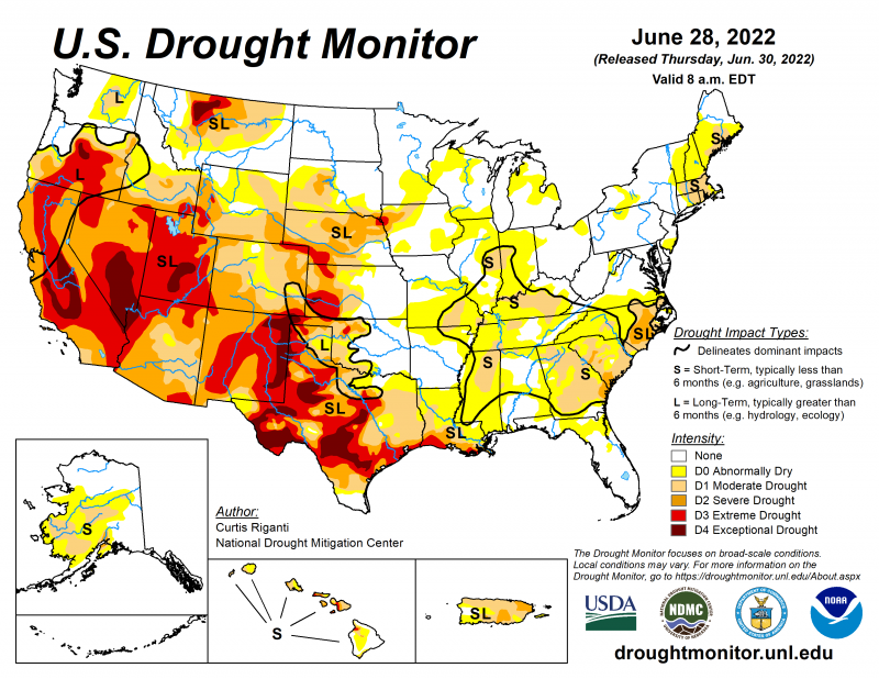 June 28 2022 US Drought monitor