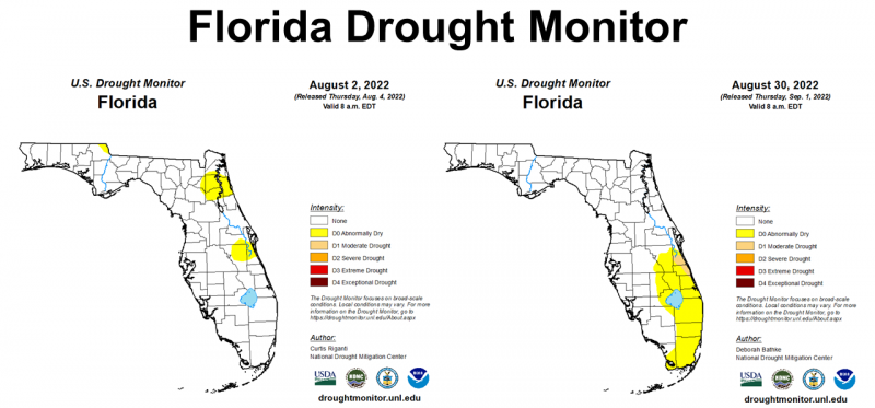 August 2022 FL Drought Monitor comparison