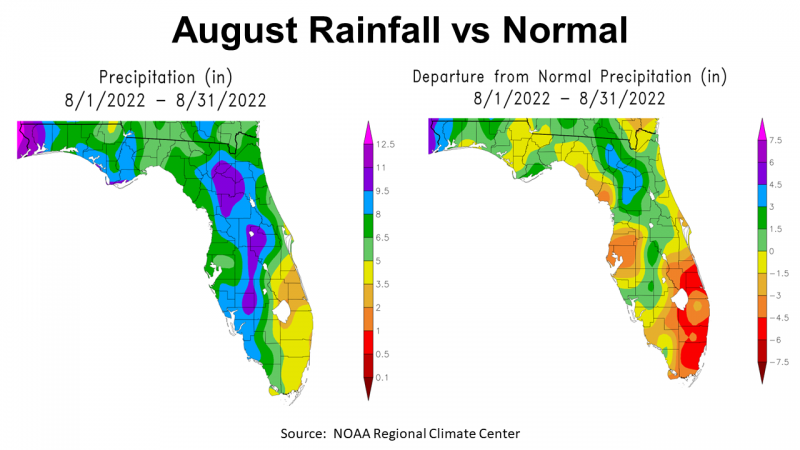 August 2022 FL Precip vs Normal