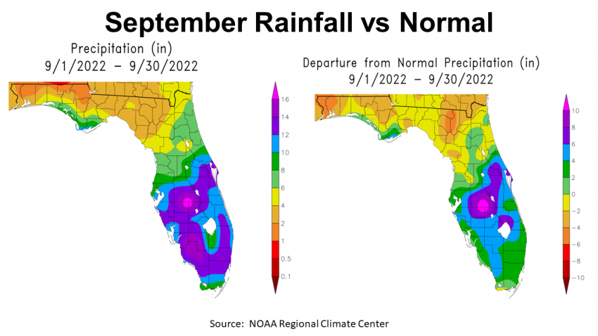 September 2022 FL Actual vs Normal Rainfall