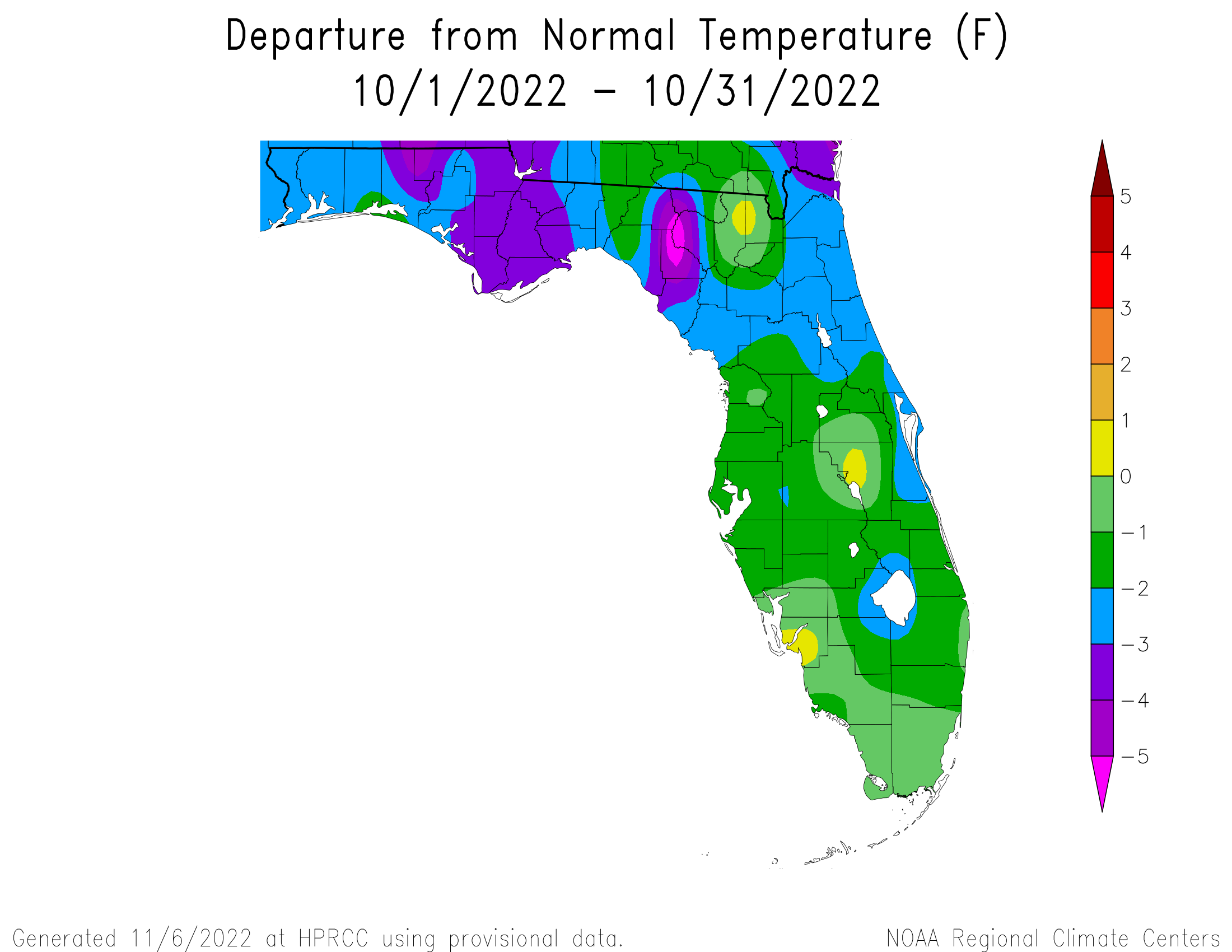 October 22 FL Departure from Normal Temperatures