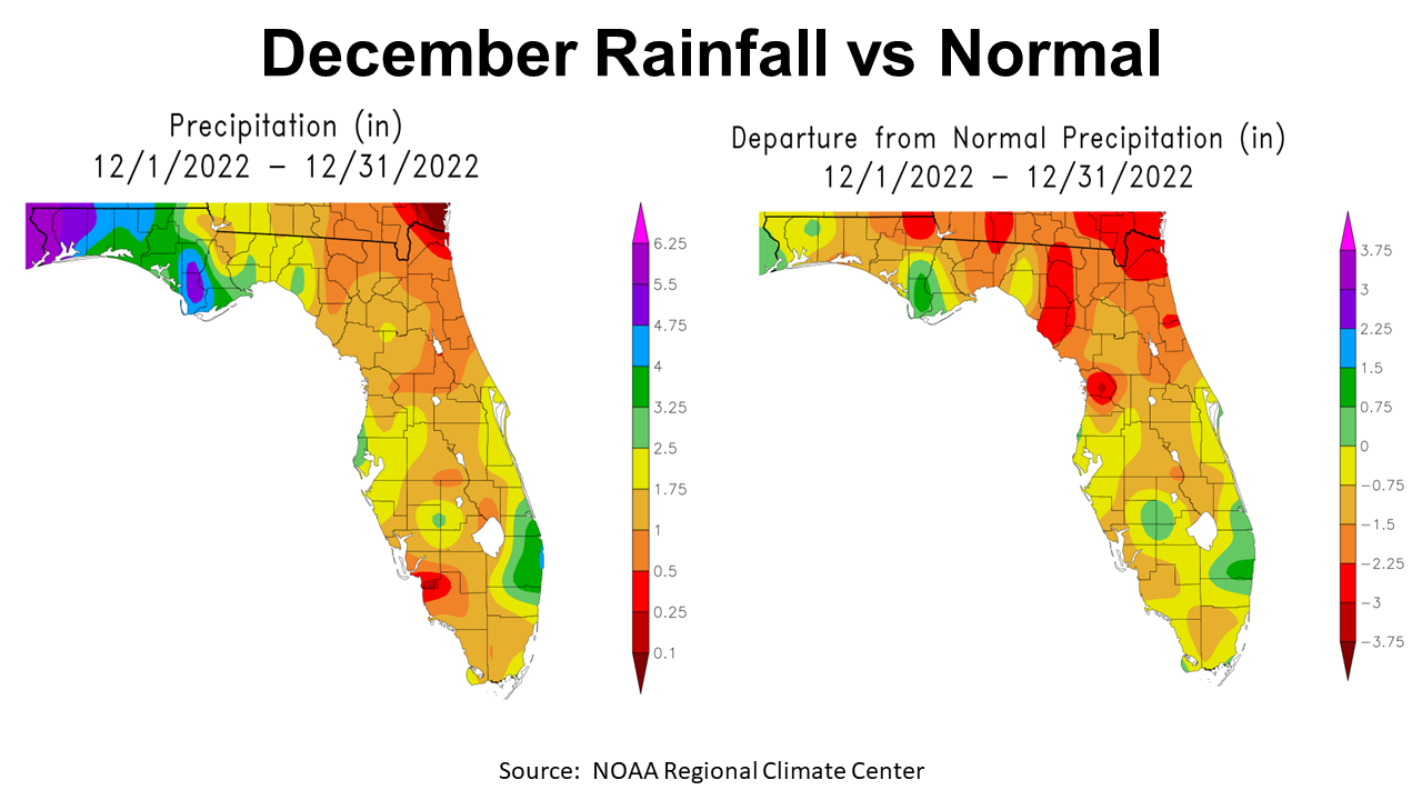 December 2022 FL Rainfall vs Hist Avg