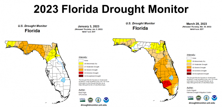 1st Quarter 2023 FL Drought Monitor Comparison