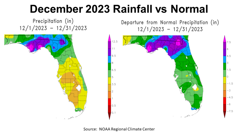 December 23 FL Rainfall vs Average