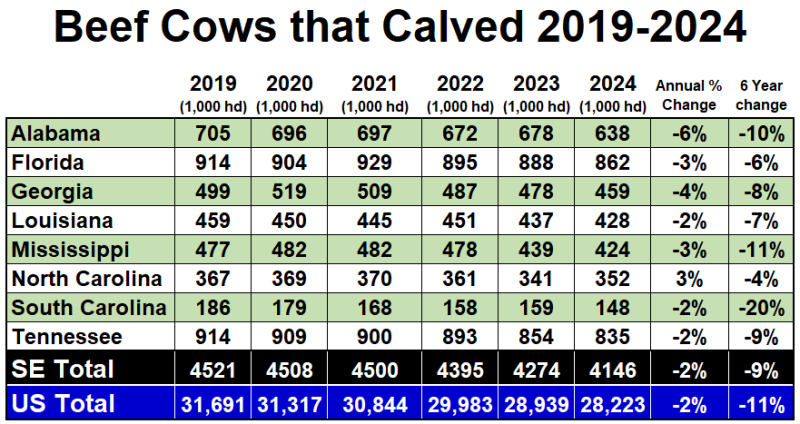 2019-2024 Beef Cows that Calve Inventory Chart