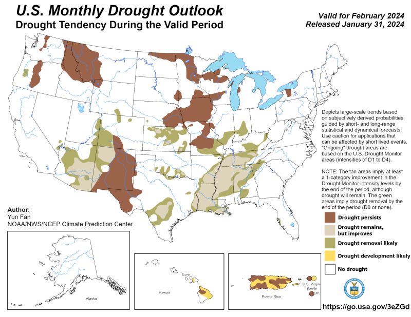 Jan 31 2024 US Drought Outlook map