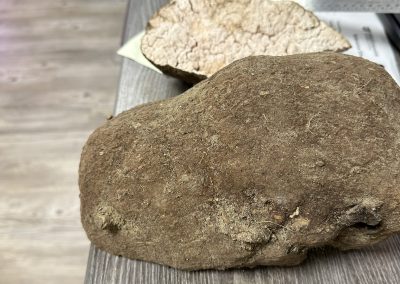 Round brown object on a desk